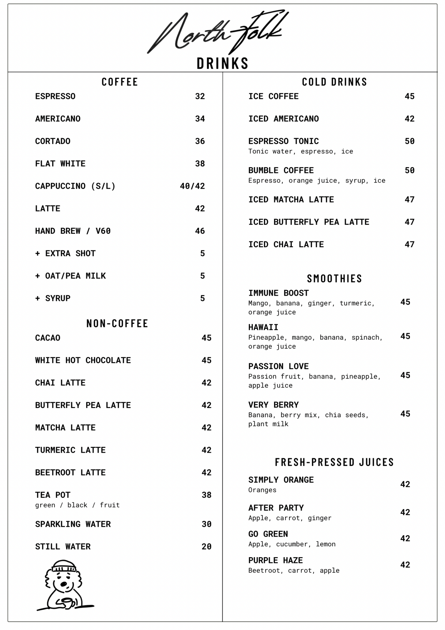 menu drinks
